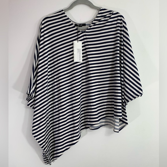 NEW Yana K Poncho Top Asymmetrical Navy Ivory Stripe One Size‎ - Picture 1 of 10